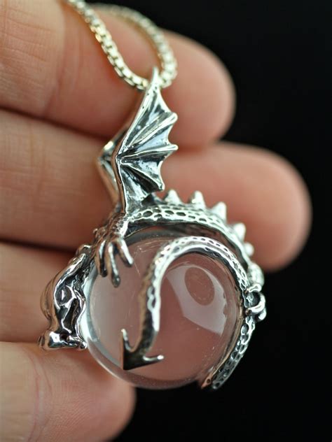 Dragon Necklace Silver Crystal Necklace Dragon Orb Dragon Etsy