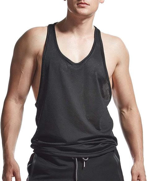 Amazon Com Aimpact Men S Fit Tank Tops Dri Fit Muscle Mesh Sleeveless