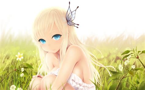 Wallpaper Blonde Flowers Long Hair Anime Girls Blue Eyes Nature