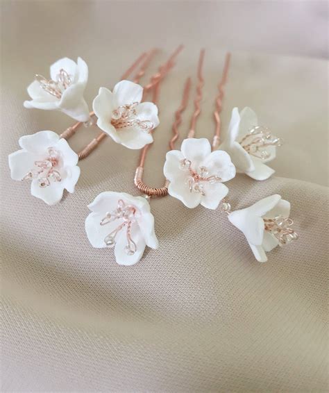 Bridal Hair Pins Small White Flower Wedding Hair Piece Etsy White