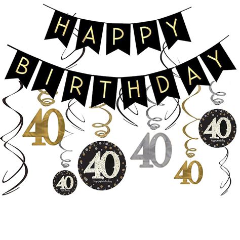 Buy 40th Birthday Decorations Kit Gold Glitter Happy Birthday Banner