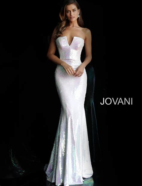 Jovani Dress 65069 Jovani 65069 White Sequin Strapless Fitted Prom