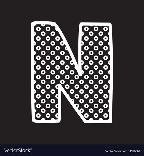 N Alphabet Letter With White Polka Dots On Black Vector Image