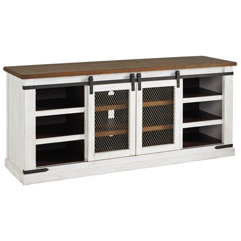 Signature Design By Ashley Wystfield Rustic Extra Large Tv Stand With Sliding Barn Doors