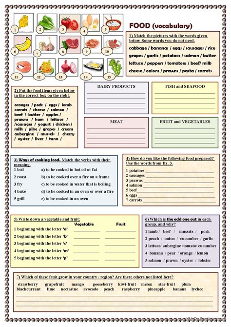 food vocabulary warmer filler… english esl worksheets pdf and doc