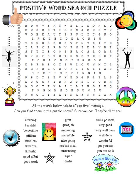 Positive Words Word Search Puzzle 25 Positive Words To Find Made By