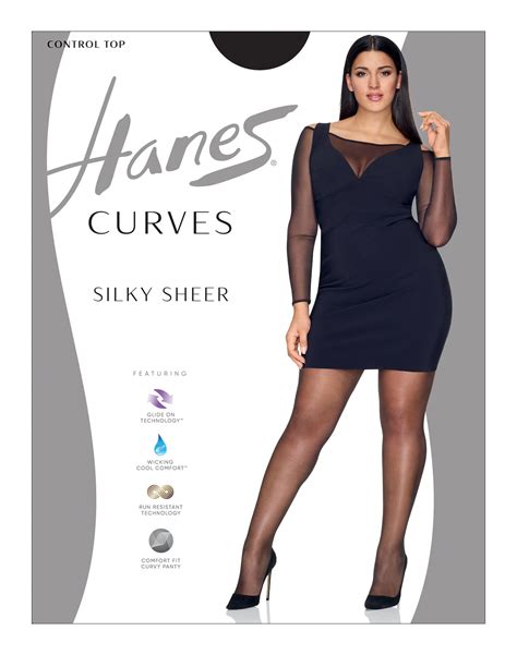 Hanes Hanes Curves Silky Sheer Control Top Legwear Black 3x4x Women