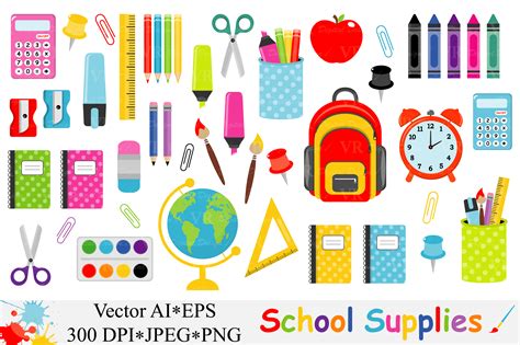 School Supplies Clipart Back To School Vector Graphic By Vr Digital