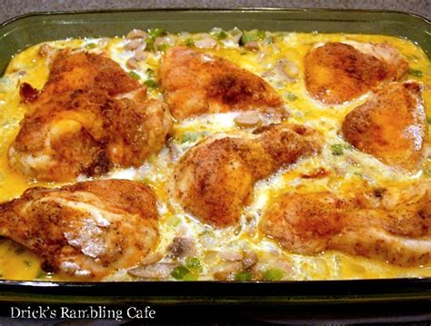 This recipe is all about. baked chicken thighs and rice with cream of mushroom soup