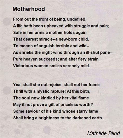 Motherhood Poem By Mathilde Blind Poem Hunter