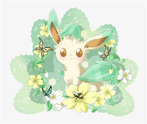 70 Images About Eevee Leafeon With Flower Transparent Png 745x698