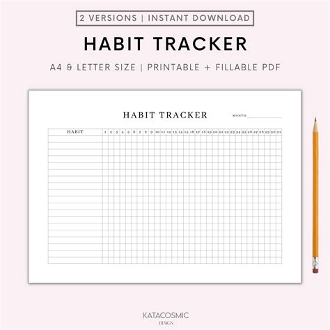 Monthly Habit Tracker Printable Template Daily Habit List Tracker