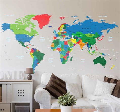 Colour World Map Wall Sticker Tenstickers