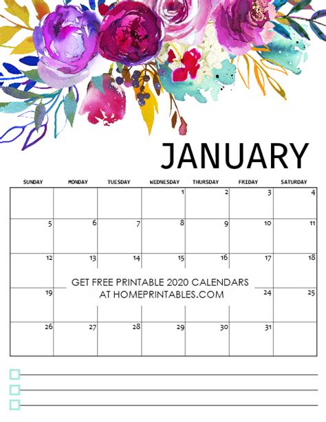 Free Printable Calendar 2020 In The Most Beautiful Florals