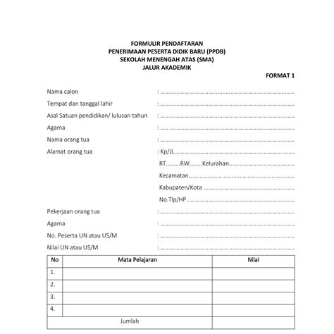 Contoh Formulir Formulir Pendaftaran Gambaran