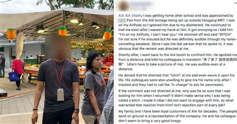 aia investigating insurance agent who allegedly called s pore lady b tch after she ignored