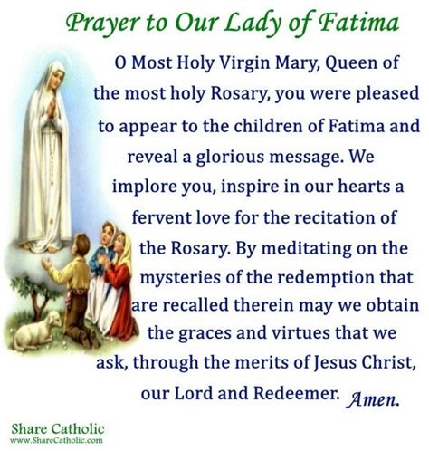 Prayer To Our Lady Of Fatima Feast Day May 13th