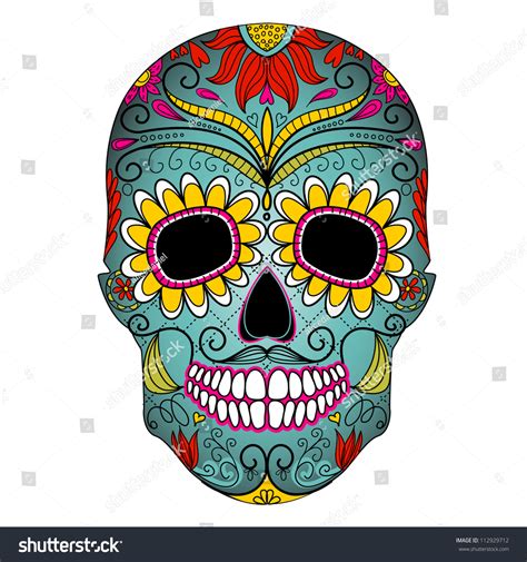 Day Dead Colorful Skull Floral Ornament Stock Vector Royalty Free