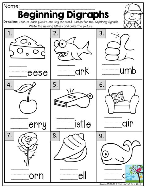Beginning Digraphs Look At Each Picture And Say The Word Write The
