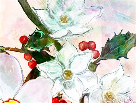 December Birth Month Flower Holly And Narcissus Art Print Etsy Uk
