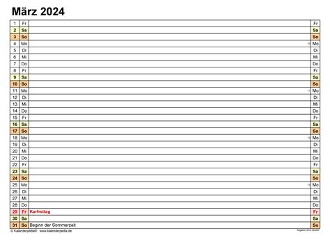 Kalender März 2024 Als Pdf Vorlagen