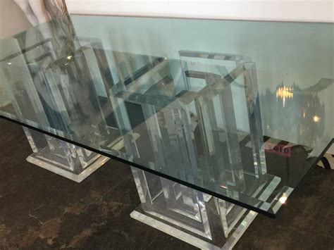 Pair Of Lucite Pedestals And Glass Dining Table At 1stdibs