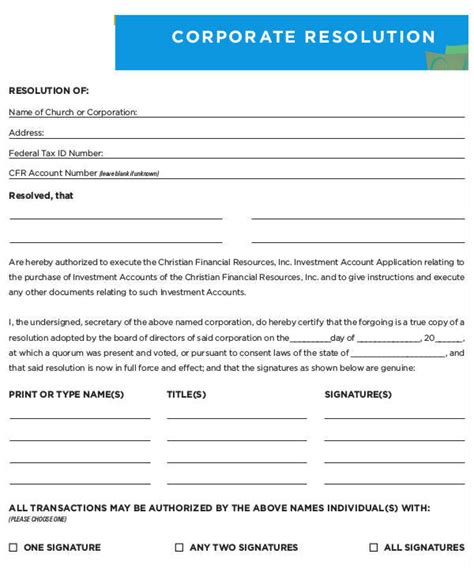 Corporate Resolution Authorized Signers Template Williamson