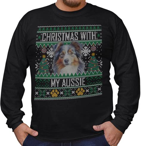 Ugly Christmas Sweater With My Australian Shepherd Adult Unisex Long