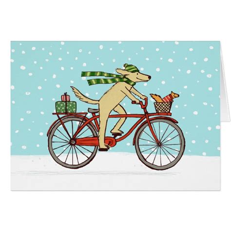 Cycling Dog And Squirrel Friends Happy Holiday Card Zazzle