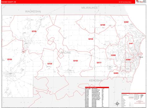 Racine County Wi Zip Code Wall Map Red Line Style By Marketmaps Mapsales