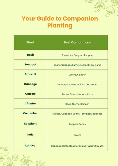 Simple Companion Planting Chart In Illustrator Pdf Download