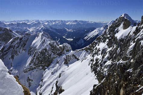 Germany Bavaria View Of Karwendel Mountains With Bavarian Alps