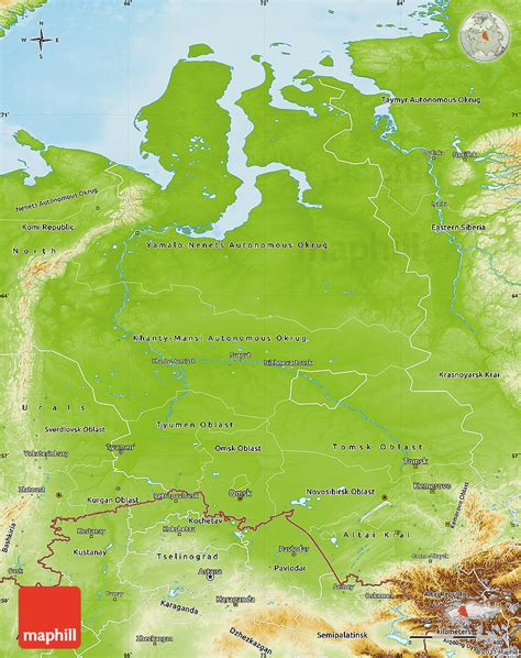 Physical Map Of Western Siberia