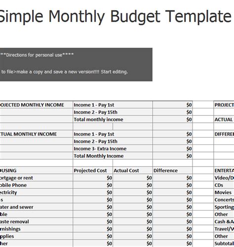 Simple Monthly Budget Sheet Template Haven