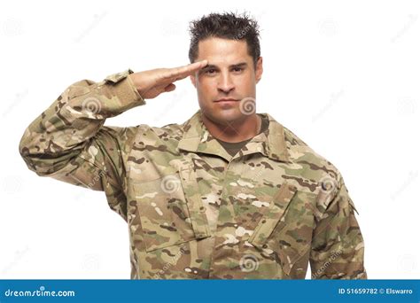 Soldier Saluting Standing Proud And Serious In Military Uniform Royalty