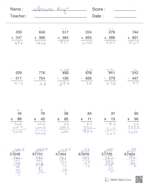 Operation Of Whole Numbers Worksheets Pdf