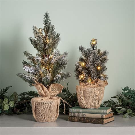 30cm Pre Lit Frosted Mini Christmas Tree Uk
