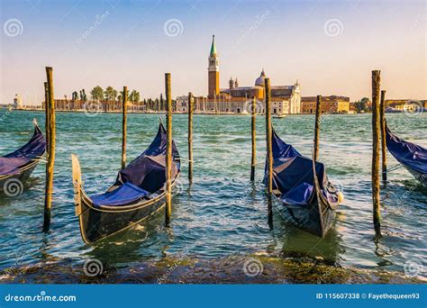 Gondolas With San Giorgio Di Maggiore Church In The Background Venice