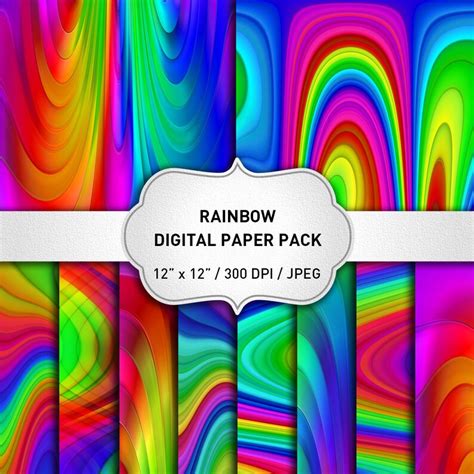 Rainbow Digital Paper Rainbow Paper Abstract Paper Etsy