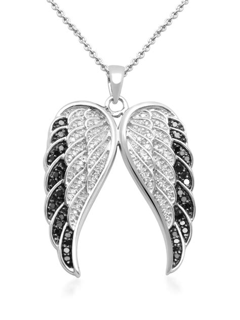 12 Carat Tw Black And White Diamond Sterling Silver Angel Wing
