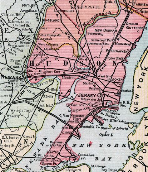 Hudson County New Jersey 1905 Map Cram Jersey City Bayonne