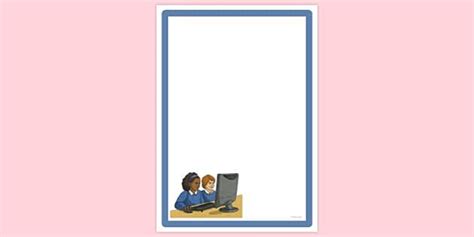 Free 2 Children At A Computer Page Border Page Borders Twinkl
