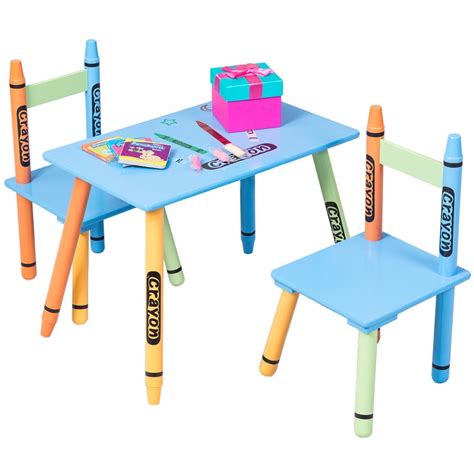 This toddler table has reversible chalk table top (to quickly hide any mess) and two ergonomic child chairs. Giantex 3 Piece Crayon Kids Table & Chairs Set Wood ...