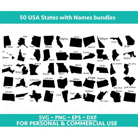 50 Us States Map Bundle Svg States Svg Us State Svg Unite Inspire