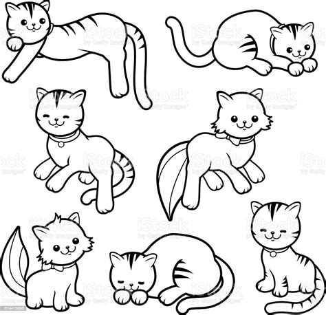 Black And White Cartoon Cats Stock Illustration Download Image Now