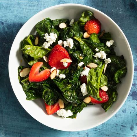 Strawberry Goat Cheese And Almond Spinach Salad Americas Test