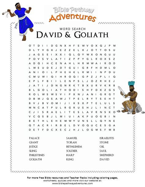 David And Goliath Word Search Free Printable Templates