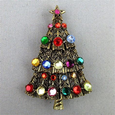 Vintage Hollycraft Rhinestone Christmas Tree Pin Brooch From