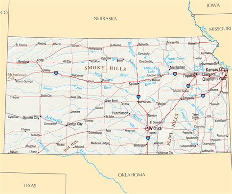 Large Detailed Roads And Highways Map Of Kansas State