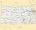 Large map of Kansas state with roads, highways, relief and major cities ...